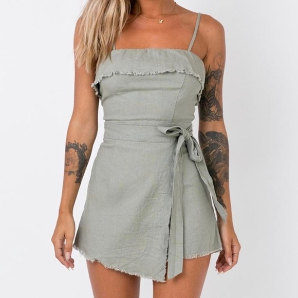 Princess Polly Rally Playsuit Khaki Sage Green Romper - US Size 6 - NWT - Picture 1 of 14